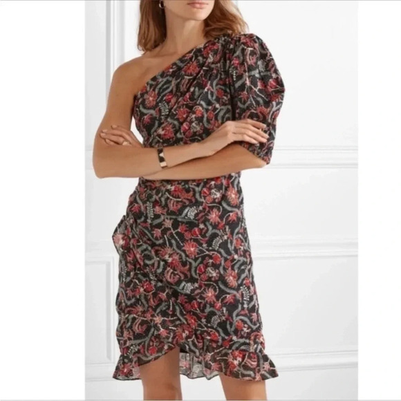 Isabel Marant floral one shoulder Esther mini dress - Picture 2 of 14